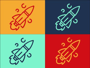 Roket Logo Şablonu, Roketin Basit Düz Simgesi, Fırlatma, Mekik