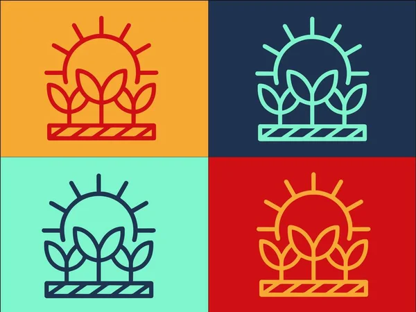 Plantas Sob Modelo Logotipo Sol Ícone Liso Simples Natureza Planta — Vetor de Stock