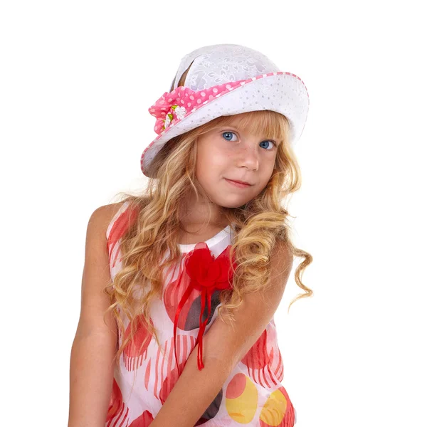 Bambina in cappello bianco — Foto Stock