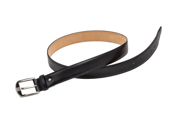 Black leather male belt isolated on white background — Stock Photo, Image