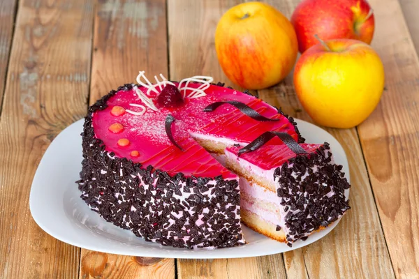 Jelly sponge cake with whipped cream — Stock Photo, Image