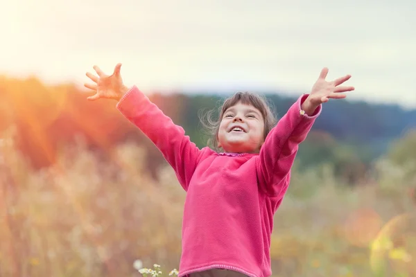 Bambina con le mani sul prato — Foto Stock