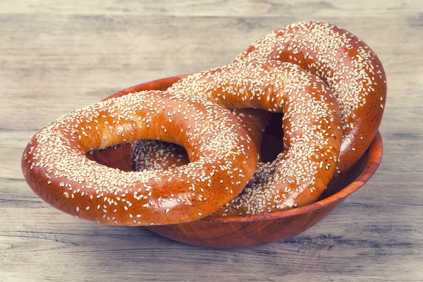 Baked bagels  with sesame seeds — Stock Photo, Image