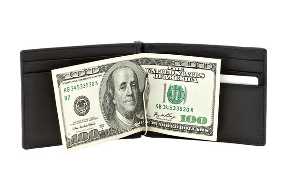 Чорний гаманець з паперовими грошима — стокове фото