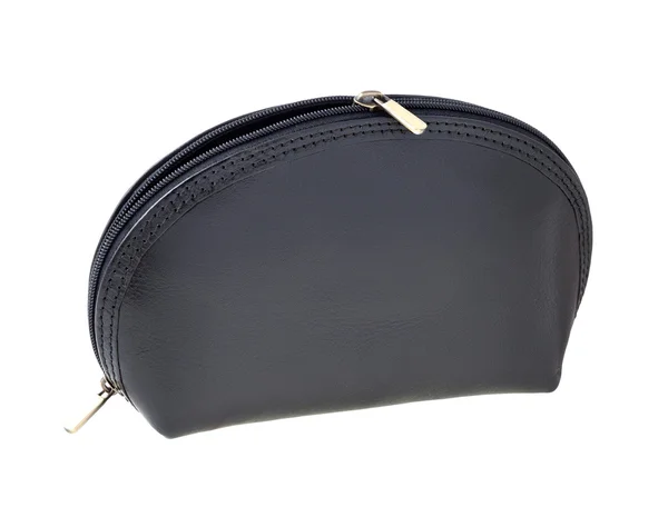 Black leather makeup bag — Stock Photo, Image