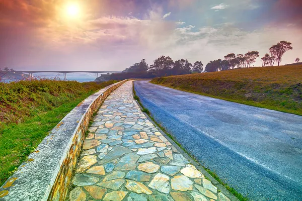 Promenade Lighthouse Road Estrada Faro Langs Ria Ribadeo Del Baai — Stockfoto