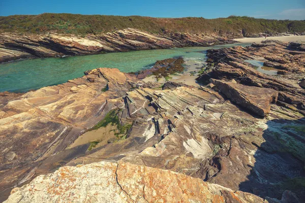 Paisaje Marino Costa Rocosa Día Soleado Praia Esteiro Ribadeo Lugo — Foto de Stock