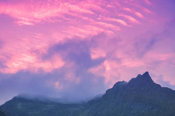 Silhouette Mountains Purple Sunset Sky Norway Nature — Stock Photo, Image