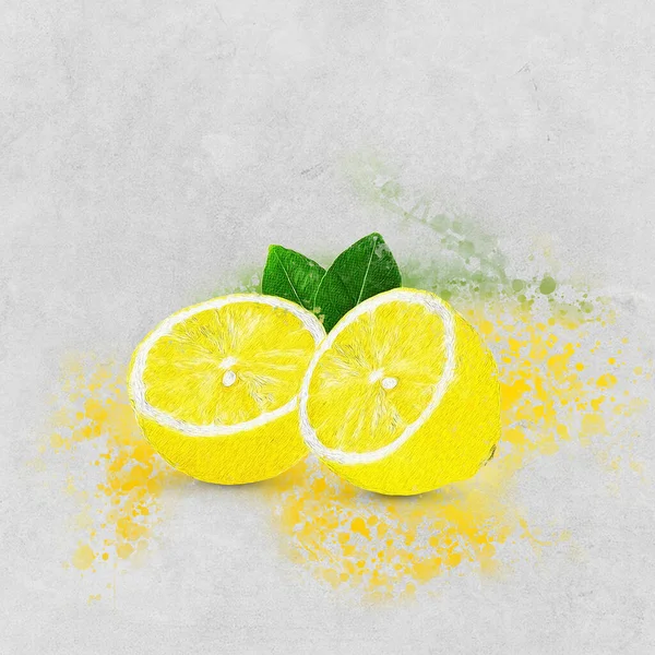 Watercolor Painting Fresh Fruit Lemon — Stock fotografie