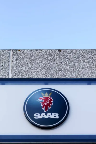 Risskov Dänemark Januar 2016 Saab Logo Einer Wand Saab War — Stockfoto