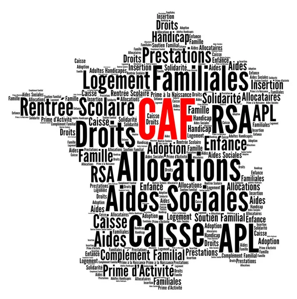 Caisse Allocations Familiales Або Caf Концепція Хмарних Слів Французькій Мові — стокове фото