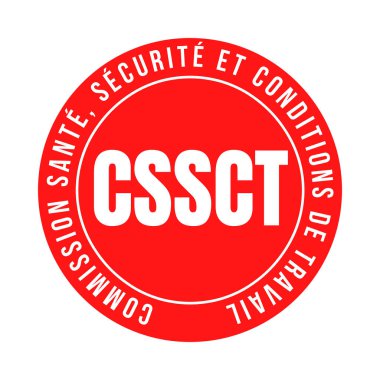 Komisyon adı verilen CSSCT sağlık, güvenlik ve çalışma koşulları simgesi. Sante securite et conditions de travail in French language