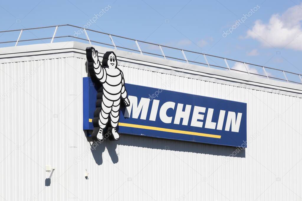 Roanne, France - May 31, 2020: Michelin factory in Roanne. Michelin is a tire manufacturer based in Clermont-Ferrand and it is one of the three largest tire manufacturers in the world