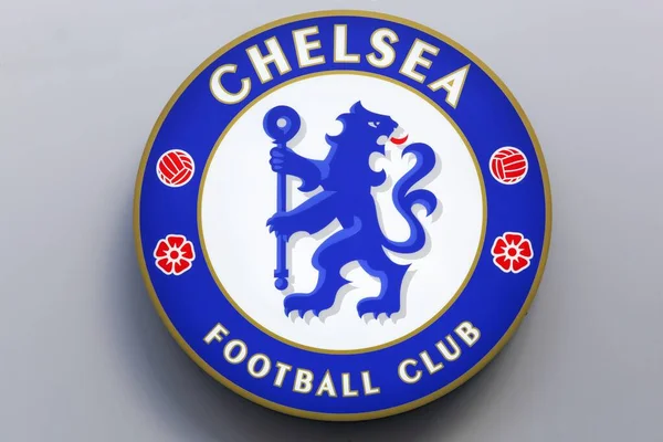 London Storbritannien Februari 2018 Logotyp För Chelsea Fotbollsklubb Vägg Stamford — Stockfoto