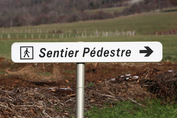 Walking Trail Signpost Called Sentier Pedestre French Language — Foto de Stock