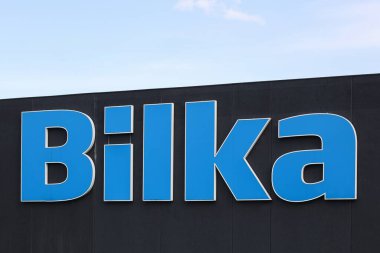 Vejle, Denmark - July 3, 2022: Bilka logo on a building. Bilka is a Danish chain of hypermarkets. The chain was founded by Herman Salling, but is now a part of Dansk Supermarked