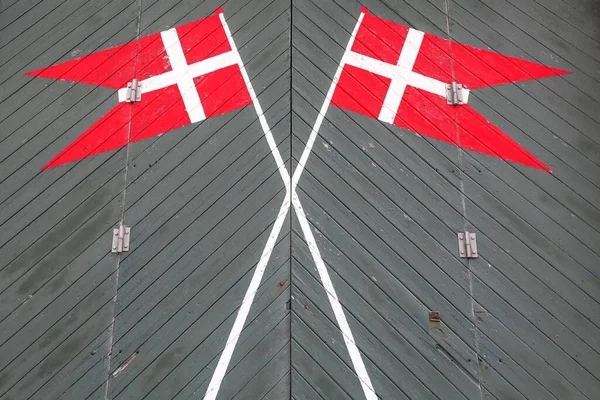 Danish Flags Green Door Rescue Station Blavand Denmark — Photo