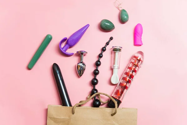 Sex Toy Different Objets Pink Background — Stock Photo, Image