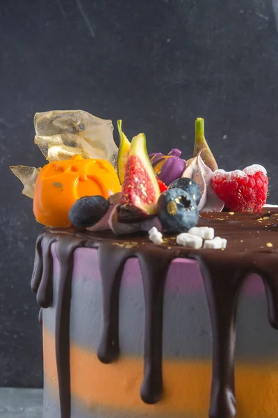 チョコレートと果物のケーキハロウィン — ストック写真