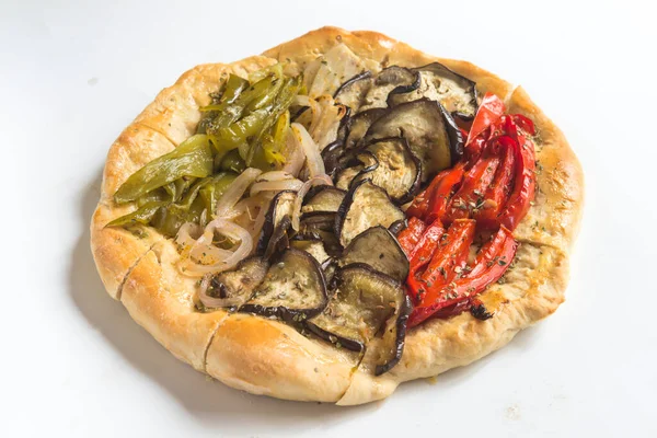 Vegetal focaccia/pizza Bread with vegetables Onion, pepper adn eggplant