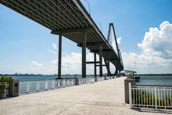 View of the Arthur Ravenel Bridge from the Mount Pleasant Pier in Charleston, South Carolina