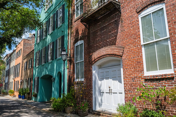 Cityscape of the historic French Quarter residential district in Charleston, South Carolina