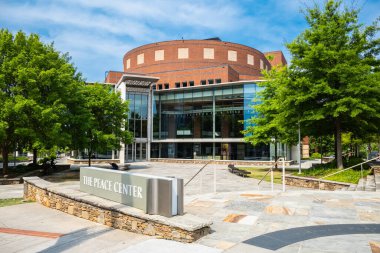 Greenville, South Carolina USA - May 4, 2022: Downtown cityscape of the Peace Center, a performing arts center, in this charming southern town.