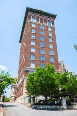 Greenville, South Carolina USA - May 4, 2022: Downtown cityscape with vintage architecture of this charming southern town.