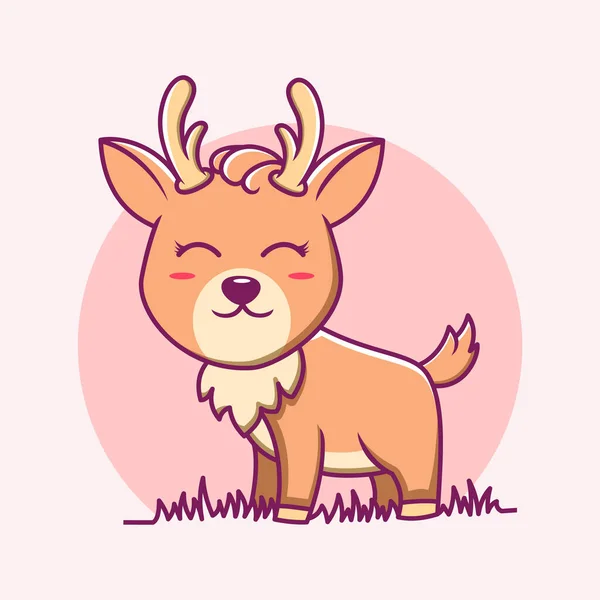 Cute Deer Cartoon Ilustration Inglês Animal Liso Cartoon Styl — Vetor de Stock