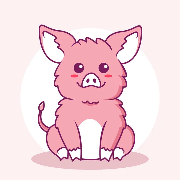 Cute Pig Cartoon Ilustration Inglês Animal Plano Estilo Dos Desenhos — Vetor de Stock