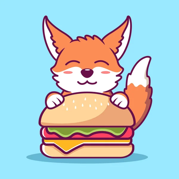 Cute Fox Burger Cartoon Icon Illustration Animal Flat Cartoon Style — Vetor de Stock