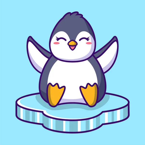 Cute Penguin Cartoon Icon Illustration Animal Flat Cartoon Style — Vetor de Stock