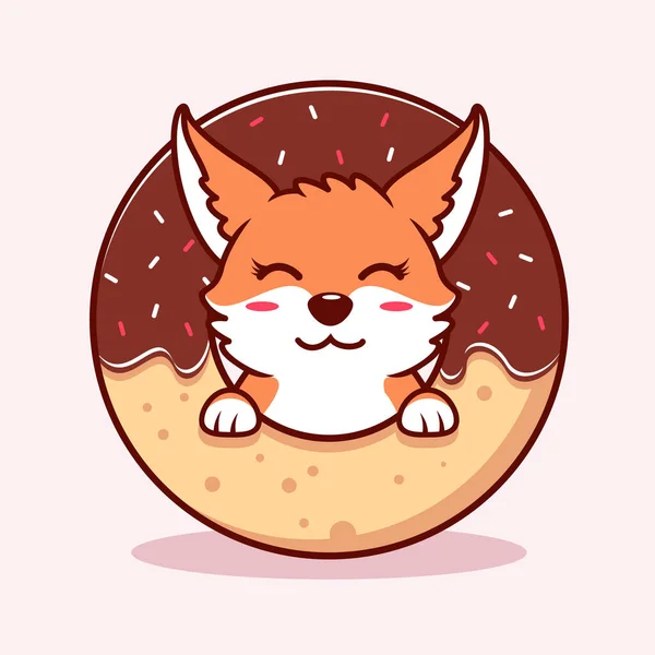 Cute Fox Donuts Illustration Animal Flat Cartoon Style — Vetor de Stock