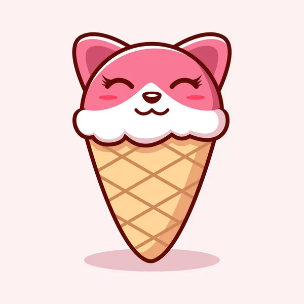 Cute Ice Cream Cat Illustration Animal Flat Cartoon Style — Vetor de Stock