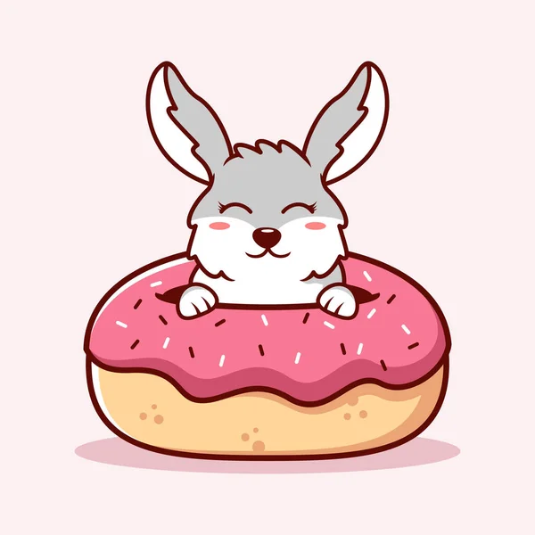 Cute Rabbit Donuts Illustration Animal Flat Cartoon Style — Vetor de Stock