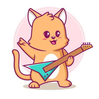 Şirin kedi gitar karikatürü çizimi