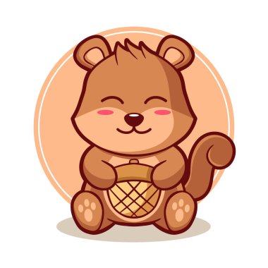 Elinde meşe palamudu vektör çizimi tutan sevimli sincap.