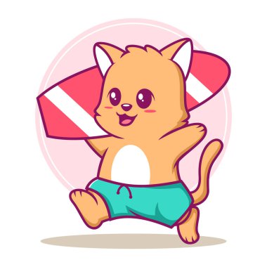 Sörf tahtası taşıyan şirin kedi.