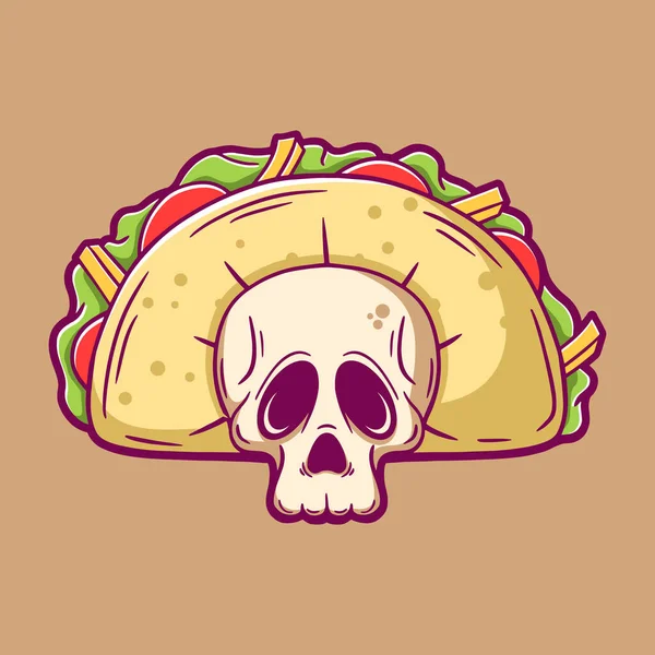 Skull Taco Cartoon Illustration — Stock Vector