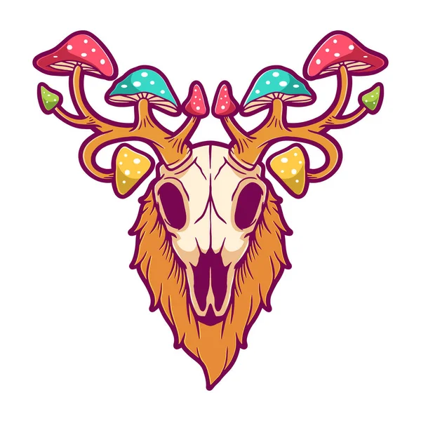 Skull Deer Mushrooms Vector Illustration — Stockový vektor