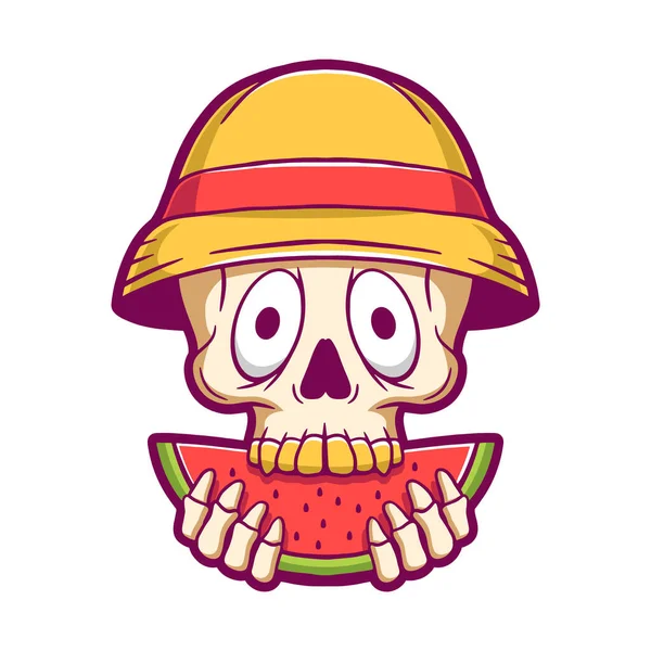 Skull Eating Watermelon Summer Vector Illustration — Stock Vector
