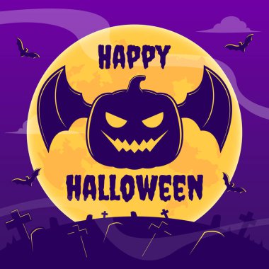 Welcome banner halloween, scary cartoon pumpkin cartoon illustration