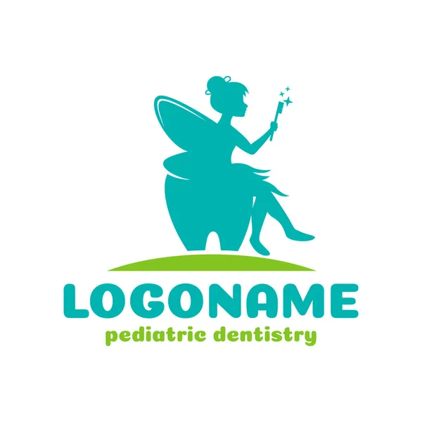 Fairy Sitting Teeth Pediatric Dentistry Logo Template Dental Logo — Image vectorielle