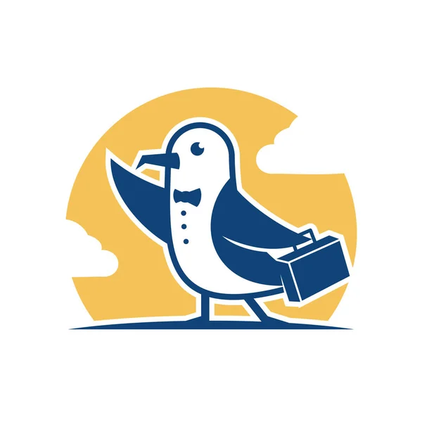 Funny Seagull Traveling Logo Template Seagull Logo Vector — Stockvektor