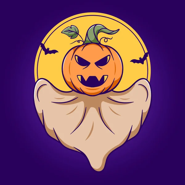 Cute Pumpkin Ghost Funny Halloween Cartoon Illustration — ストックベクタ