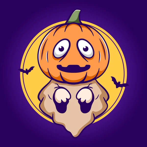 Cute Pumpkin Ghost Funny Halloween Cartoon Illustration — ストックベクタ