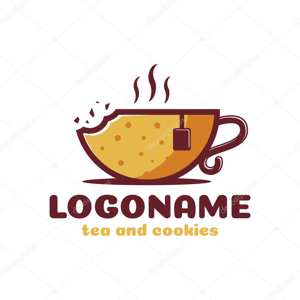 Tea and cookies logo template, restaurant and cafe logo