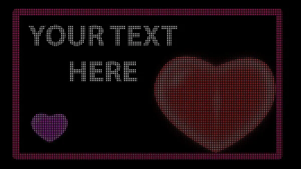 Evrensel dijital ekran. Kırmızı kalp, mor kalp, metninizi. ? nly vektör. Açıklamayı okuyun.