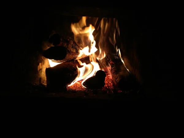 Fogo Lareira Casa Conceito Aquecimento Frio — Fotografia de Stock