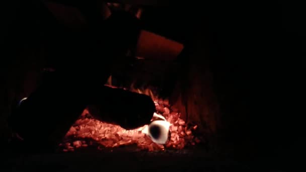 夜间在壁炉里从下到上燃烧着的火焰 — 图库视频影像